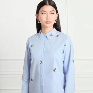 Hill House Light Blue Floral Embroidered Top